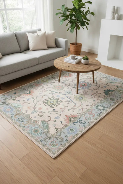 Persian Hand Tufted Wool Carpet 7 | Geometric Design | Natural Wool Anti-Skid Latex Backing – View 2