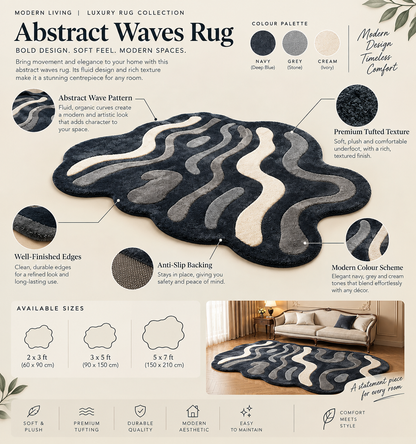 Navy Abstract Waves hand-tufted rug, image 3