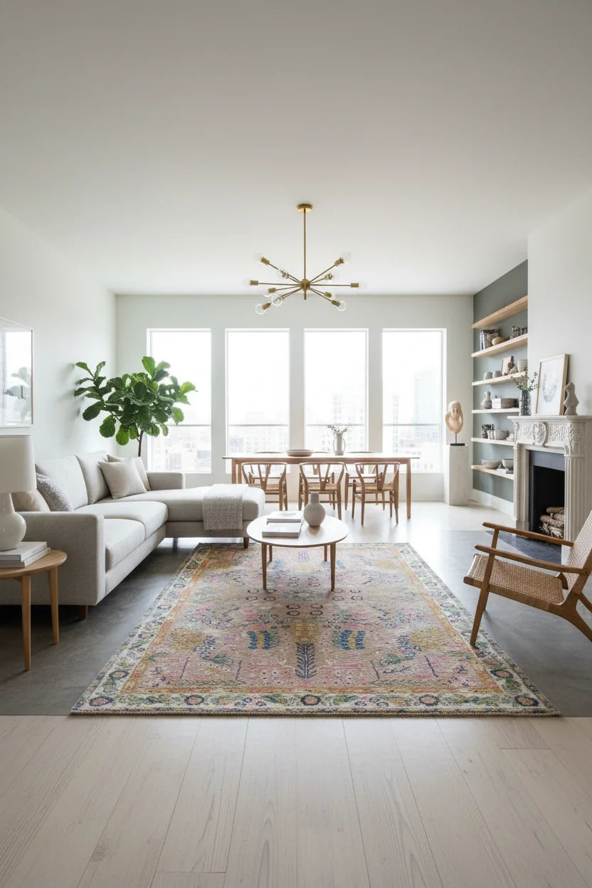 Persian Hand Tufted Wool Carpet 11 | Tabriz Design | Natural Wool Anti-Skid Latex Backing – View 7