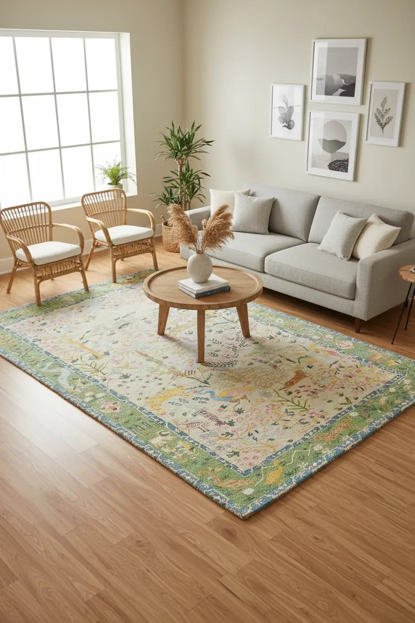 Persian Hand Tufted Wool Carpet 14 | Ziegler Design | Natural Wool Anti-Skid Latex Backing – View 4