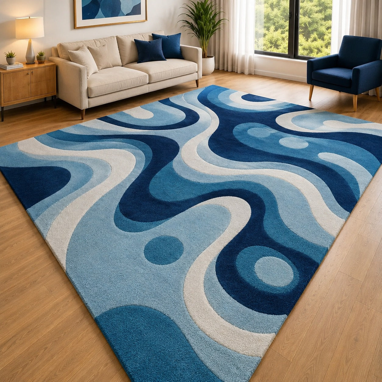 Hand Tufted Artisan Floral Block Print Wool Rug