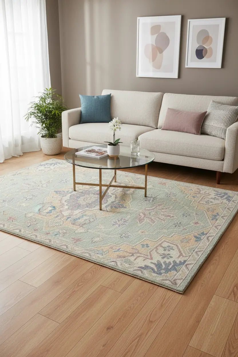 Persian Hand Tufted Wool Carpet 9 | Gul Design | Natural Wool Anti-Skid Latex Backing – View 4