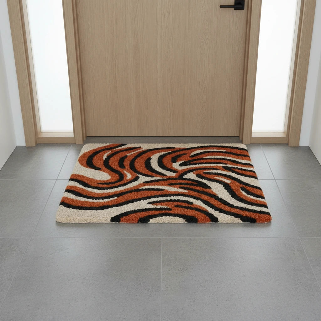 Hand Tufted Tiger Stripe Pattern Wool Doormat - View 3