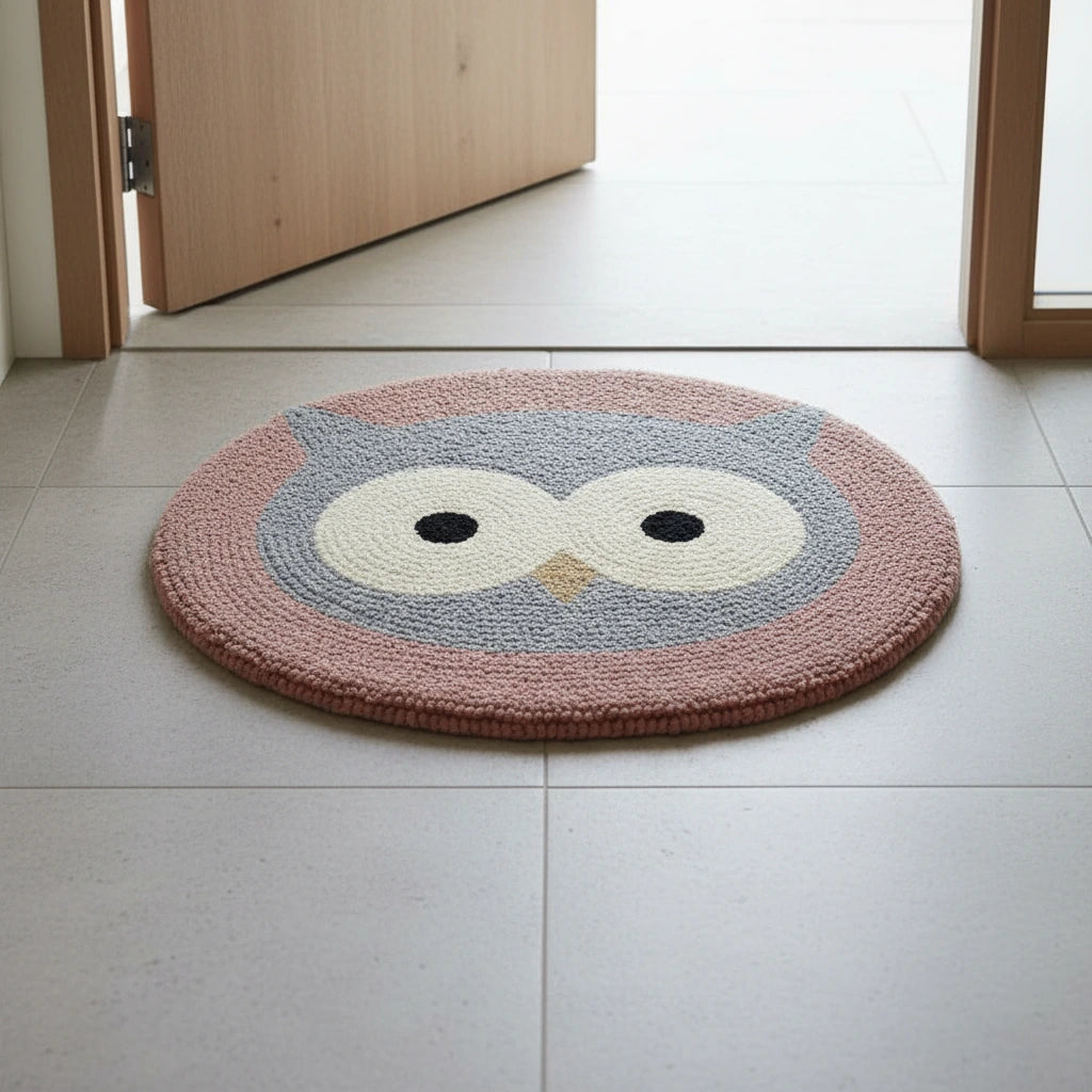 Hand Tufted Owl Eyes Round Wool Doormat