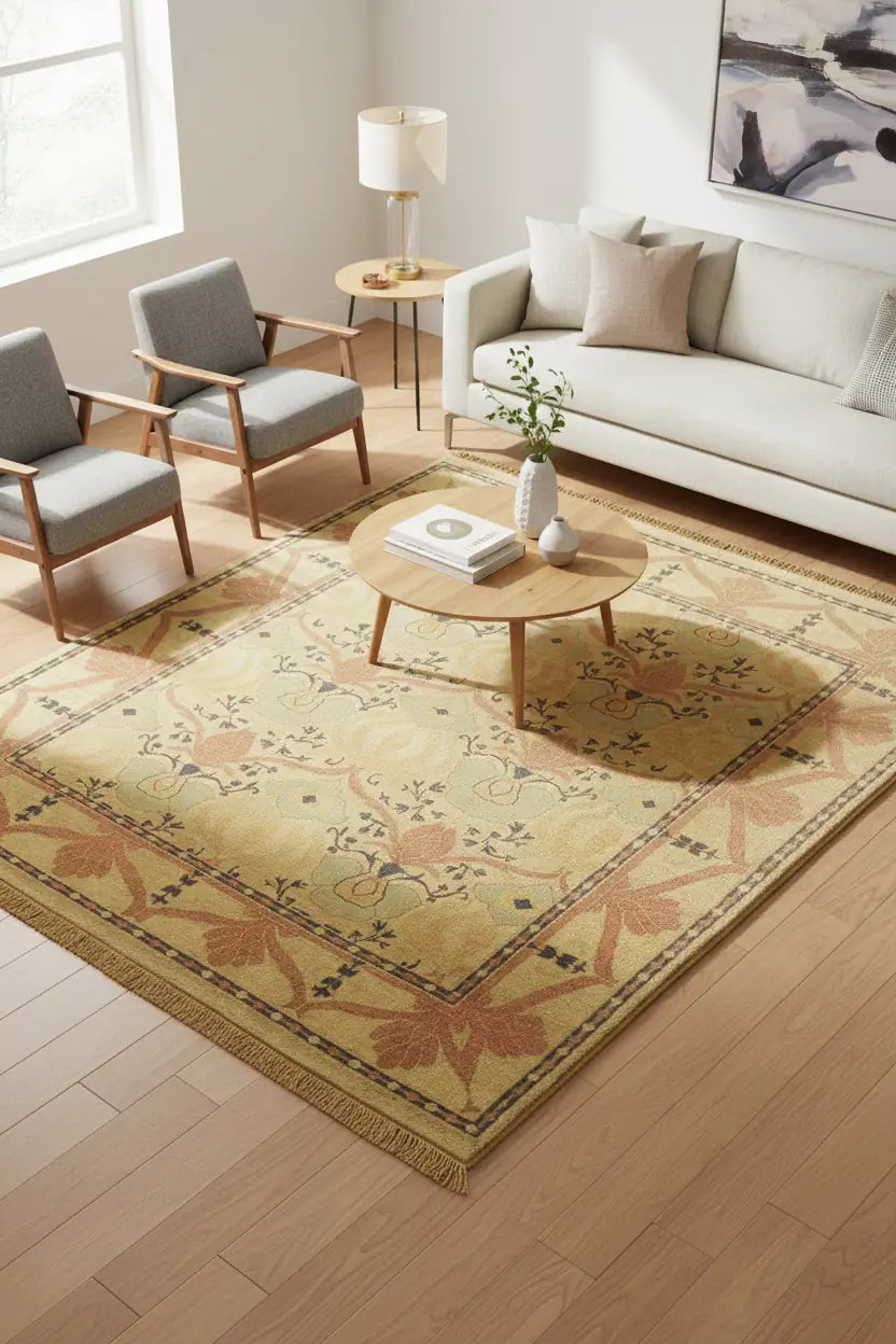 Persian Hand Tufted Wool Carpet 6 | Prayer Niche Design | Natural Wool Anti-Skid Latex Backing – View 2