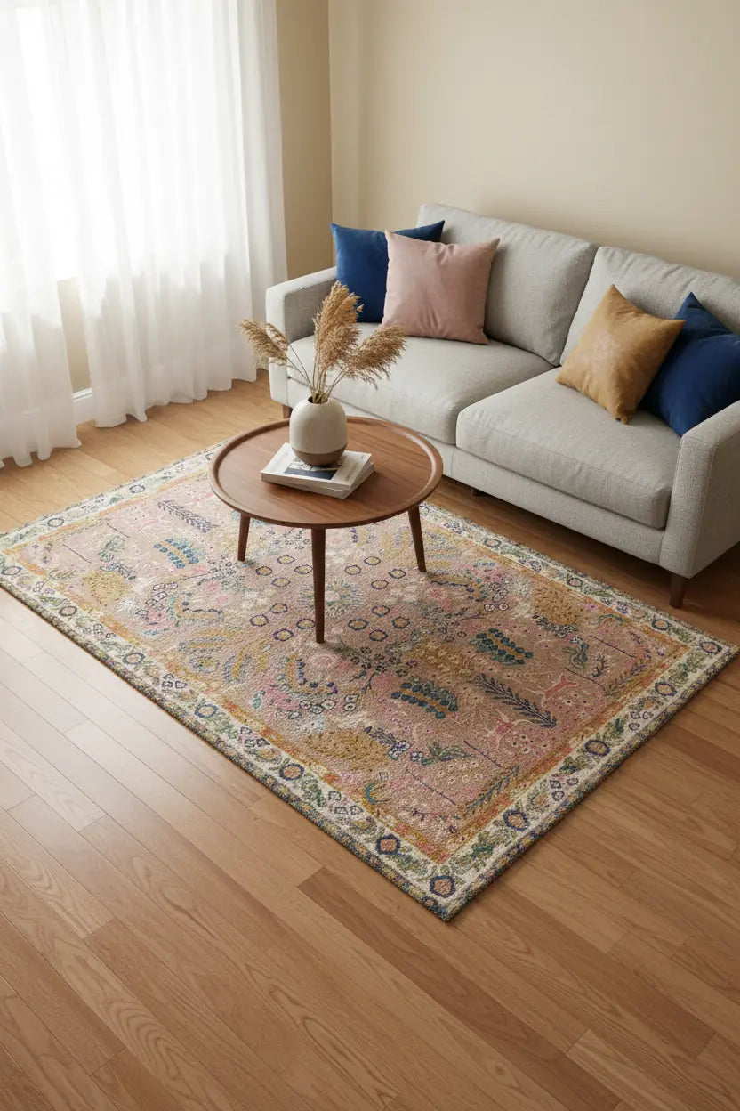 Persian Hand Tufted Wool Carpet 11 | Tabriz Design | Natural Wool Anti-Skid Latex Backing – View 6