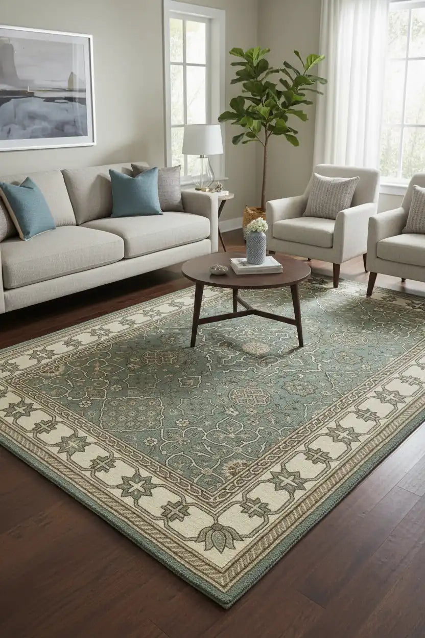 Persian Hand Tufted Wool Carpet 19 | Persian Garden Design | Natural Wool Anti-Skid Latex Backing – View 5