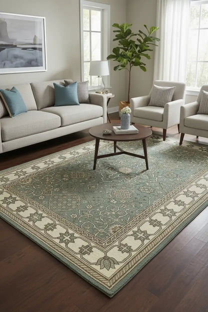 Persian Hand Tufted Wool Carpet 19 | Persian Garden Design | Natural Wool Anti-Skid Latex Backing – View 5