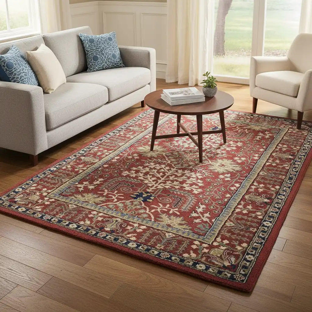 Persian Hand Tufted Wool Carpet 1 | Medallion Design | Natural Wool Anti-Skid Latex Backing – View 5