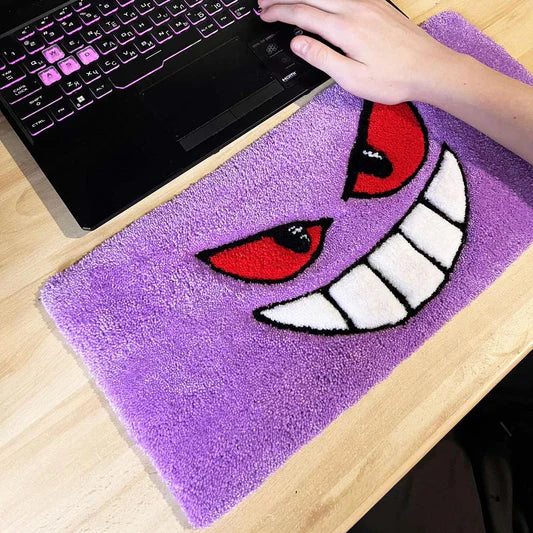 Hand-Tufted Gengar Keyboard Rug & Wrist Rest | Custom Purple Ghost Plush Desk Mat