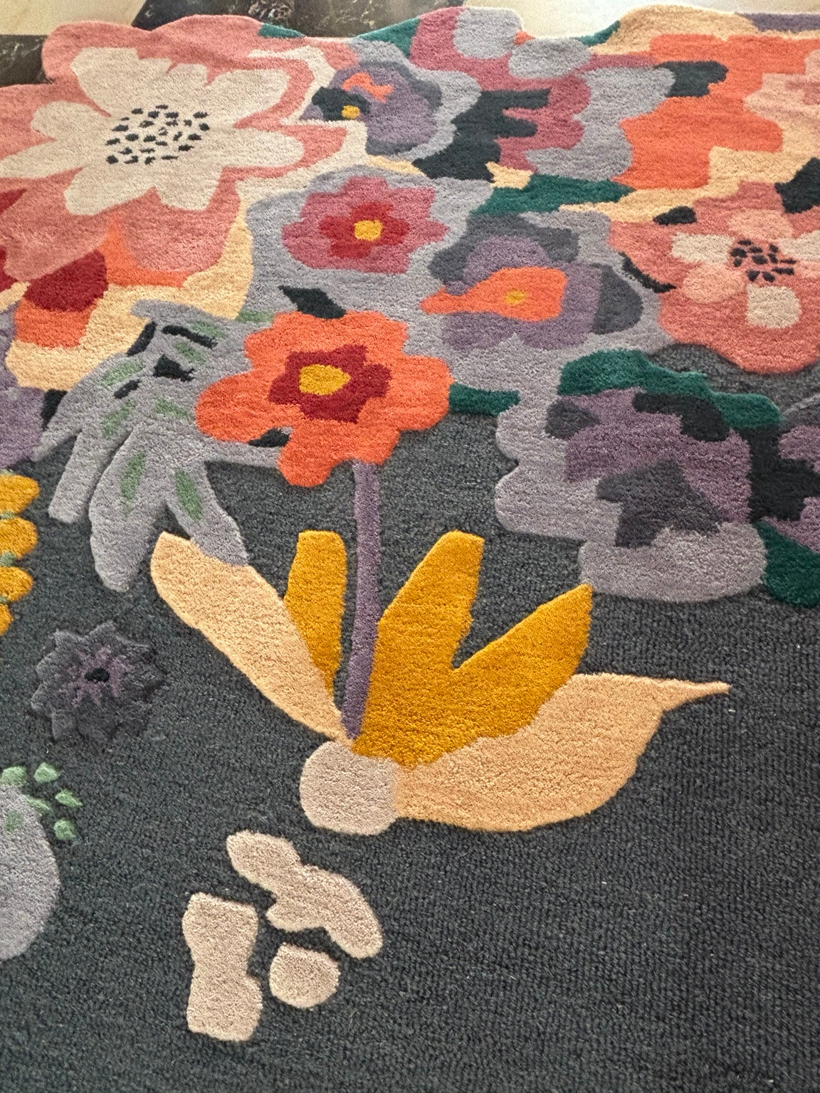 Actual hand tufted floral texture