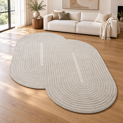 Greige double arch wool rug living-room