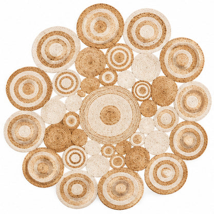 Round Natural & Ivory Jute Circle Rug – Braided Geometric Medallion Area Rug for Living Room & Bedroom