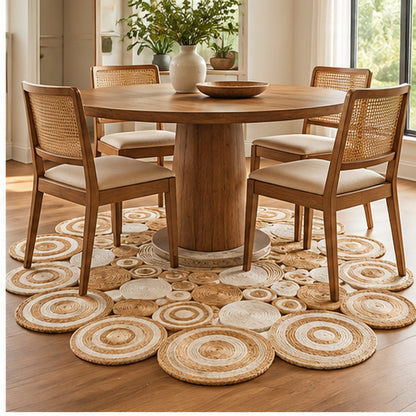 Round Natural & Ivory Jute Circle Rug – Braided Geometric Medallion Area Rug for Living Room & Bedroom