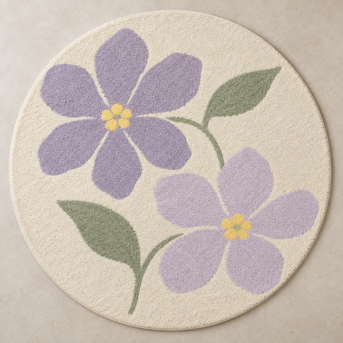 Lavender Bloom lavender, lilac & ivory round hand-tufted wool rug – AI-generated design visualization