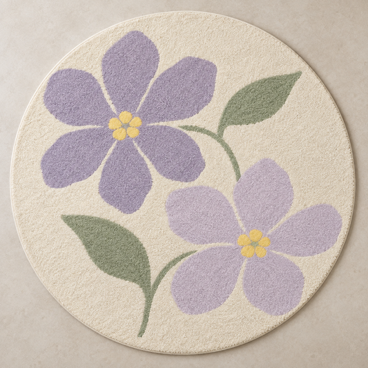 Lavender Bloom lavender, lilac & ivory round hand-tufted wool rug – AI-generated design visualization