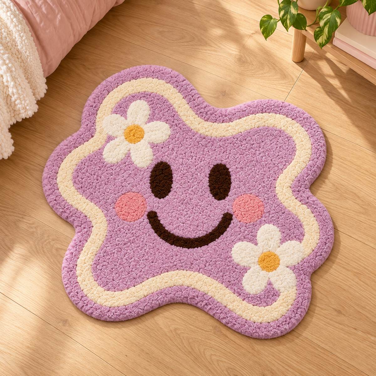 Lavender Daisy Star Rug — hand tufted wool rug