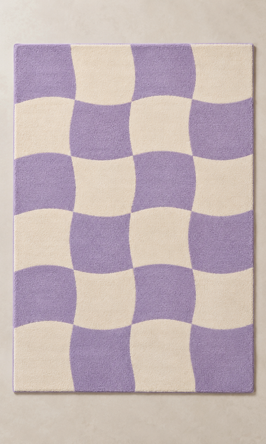 Lilac Rhythm lilac & cream rectangle hand-tufted wool rug – AI-generated design visualization