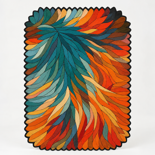 Luxury Hand Tufted Abstract Leaf Wool Carpet | Multicolor Designer Rug with Natural Latex Anti-Skid Backing – full front view
