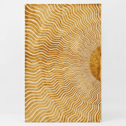 Luxury Hand Tufted Abstract Sun Wool Carpet | Modern Wave Pattern Rug with Natural Latex Anti-Skid Backing – full front view
