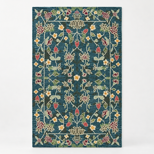 Luxury Hand Tufted Floral Wool Carpet | Traditional Botanical Area Rug with Natural Latex Anti-Skid Backing – full front view