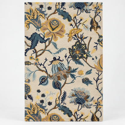 Luxury Hand Tufted Floral Wool Carpet | Vintage Botanical Area Rug with Natural Latex Anti-Skid Backing – full front view
