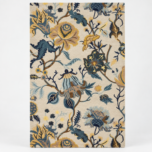 Luxury Hand Tufted Floral Wool Carpet | Vintage Botanical Area Rug with Natural Latex Anti-Skid Backing – full front view