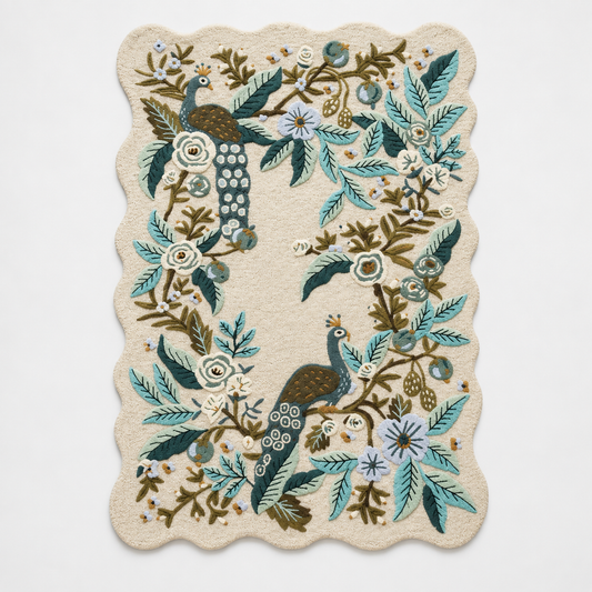 Luxury Hand Tufted Peacock Floral Wool Carpet | Natural Wool Rug with Natural Latex Anti-Skid Backing – full front view