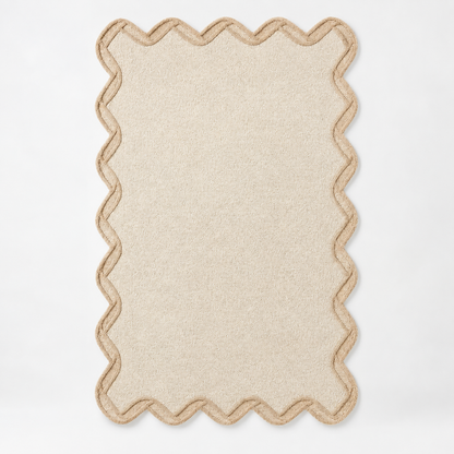 Luxury Hand Tufted Solid Wool Carpet | Scalloped Border Area Rug with Natural Latex Anti-Skid Backing – full front view