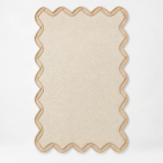 Luxury Hand Tufted Solid Wool Carpet | Scalloped Border Area Rug with Natural Latex Anti-Skid Backing – full front view