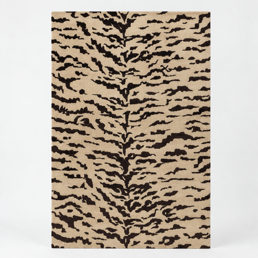 Luxury Hand Tufted Tiger Print Wool Carpet | Modern Animal Pattern Rug with Natural Latex Anti-Skid Backing – full front view