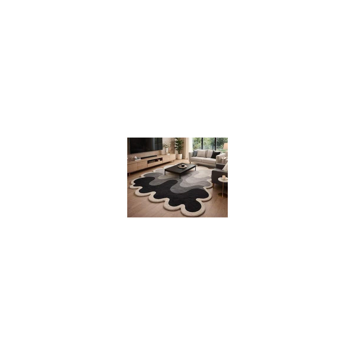Charcoal Grey Cloud Contour Freeform Rug