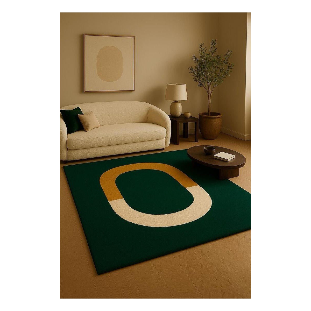 Emerald Green Ochre Arch Minimalist Rug