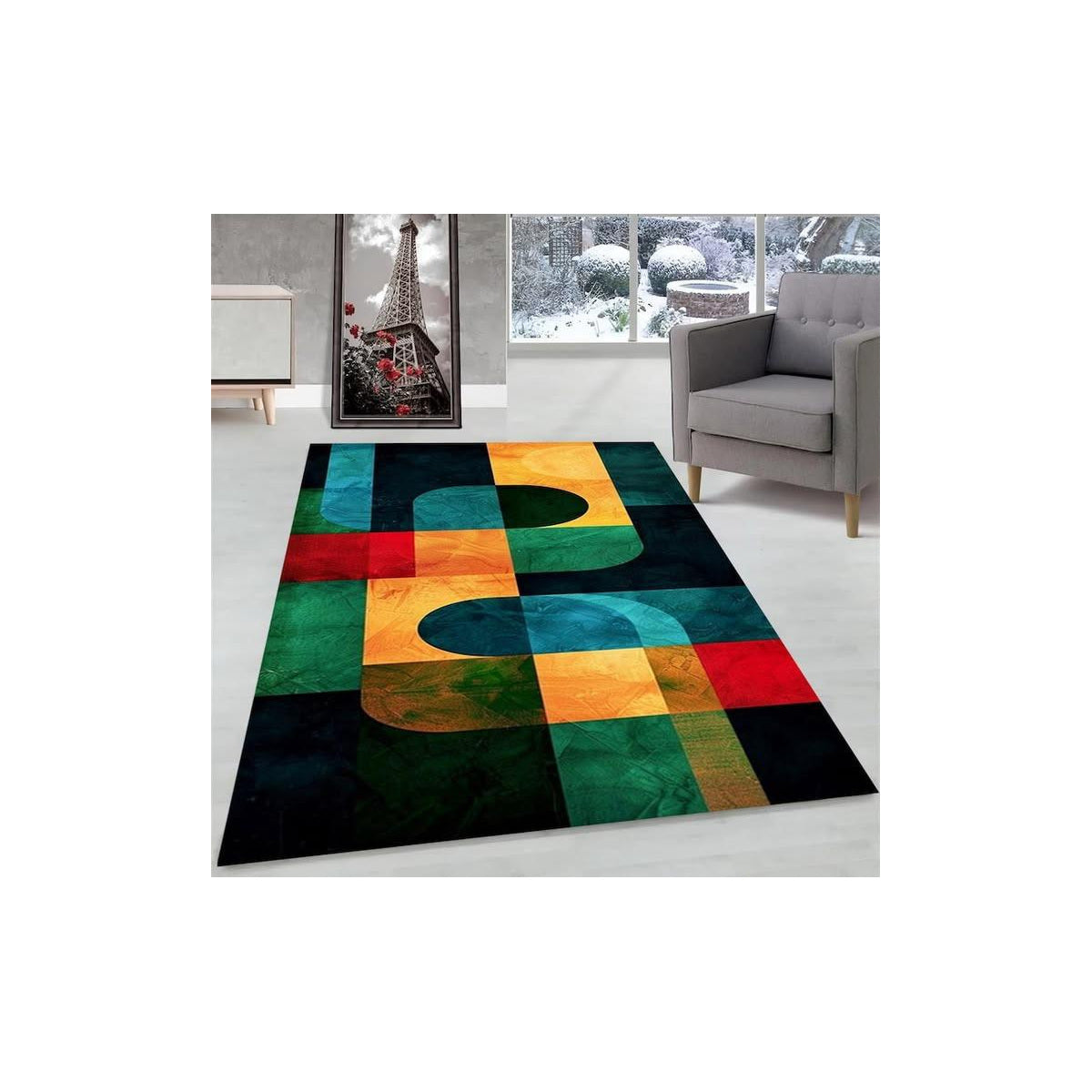 Vibrant Bauhaus Color Block Geometric Rug