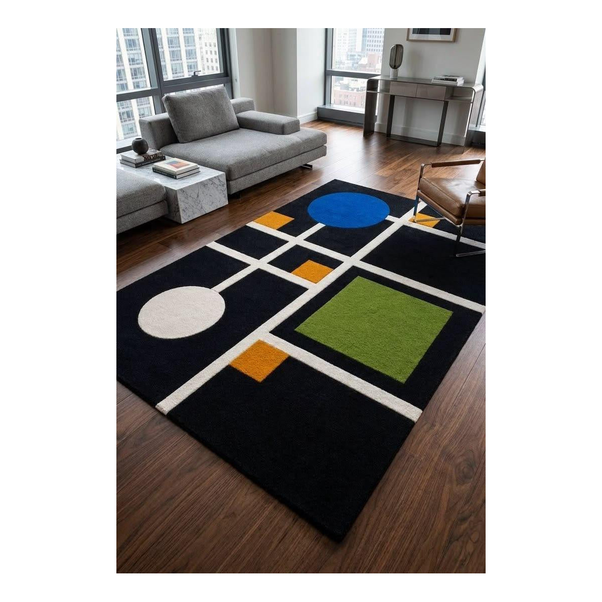 Black Multicolour Mondrian Geometric Rug