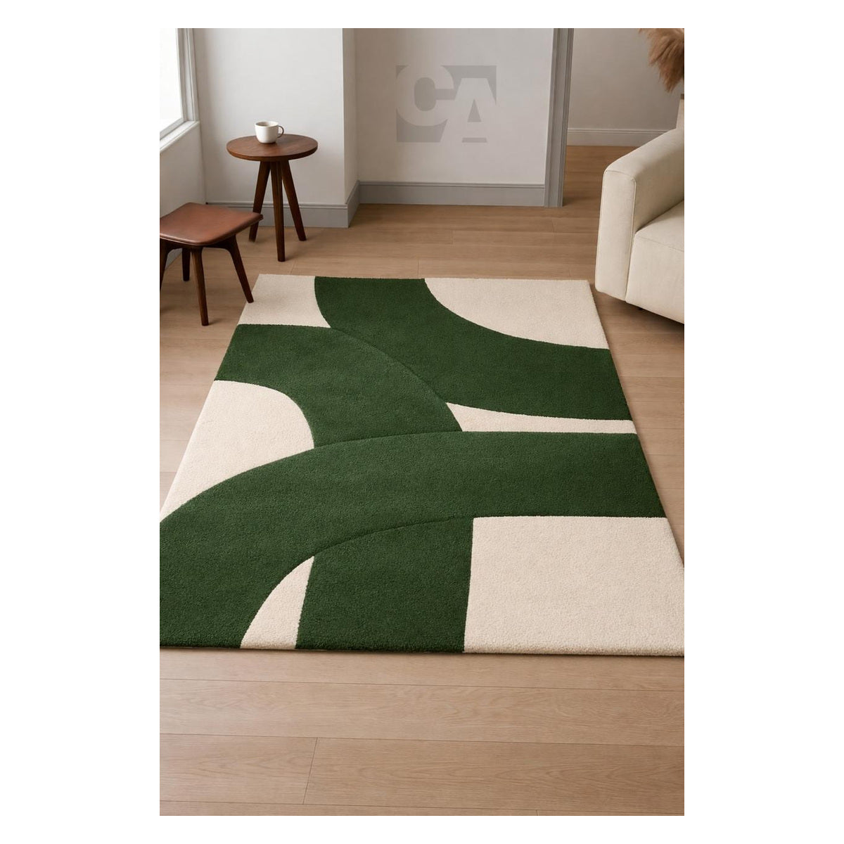 Forest Green Asymmetric Arch Modern Rug