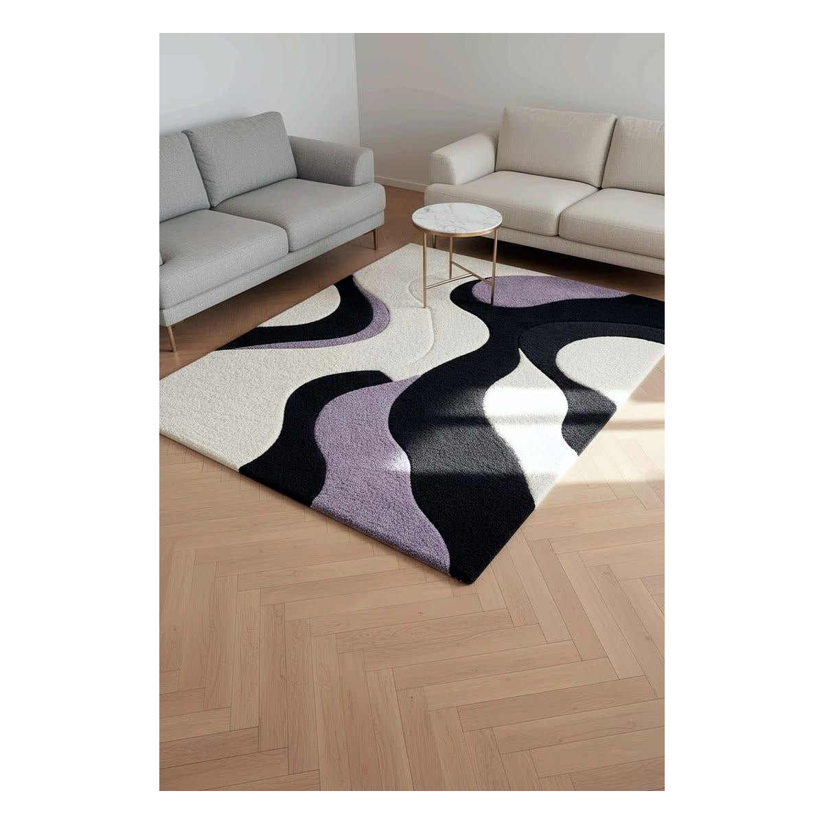 Black Ivory Lavender Flowing Abstract Rug