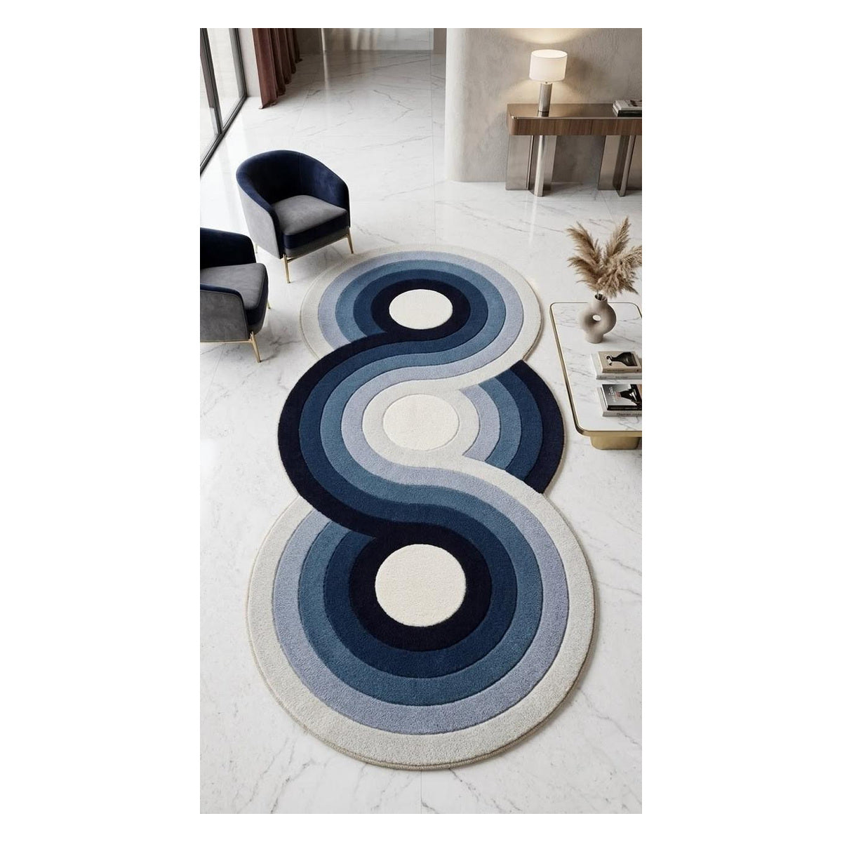 Navy Blue Eight Loop Freeform Rug