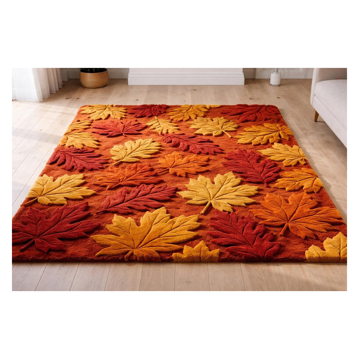 Autumn Maple Leaves Burgundy Designer Rug