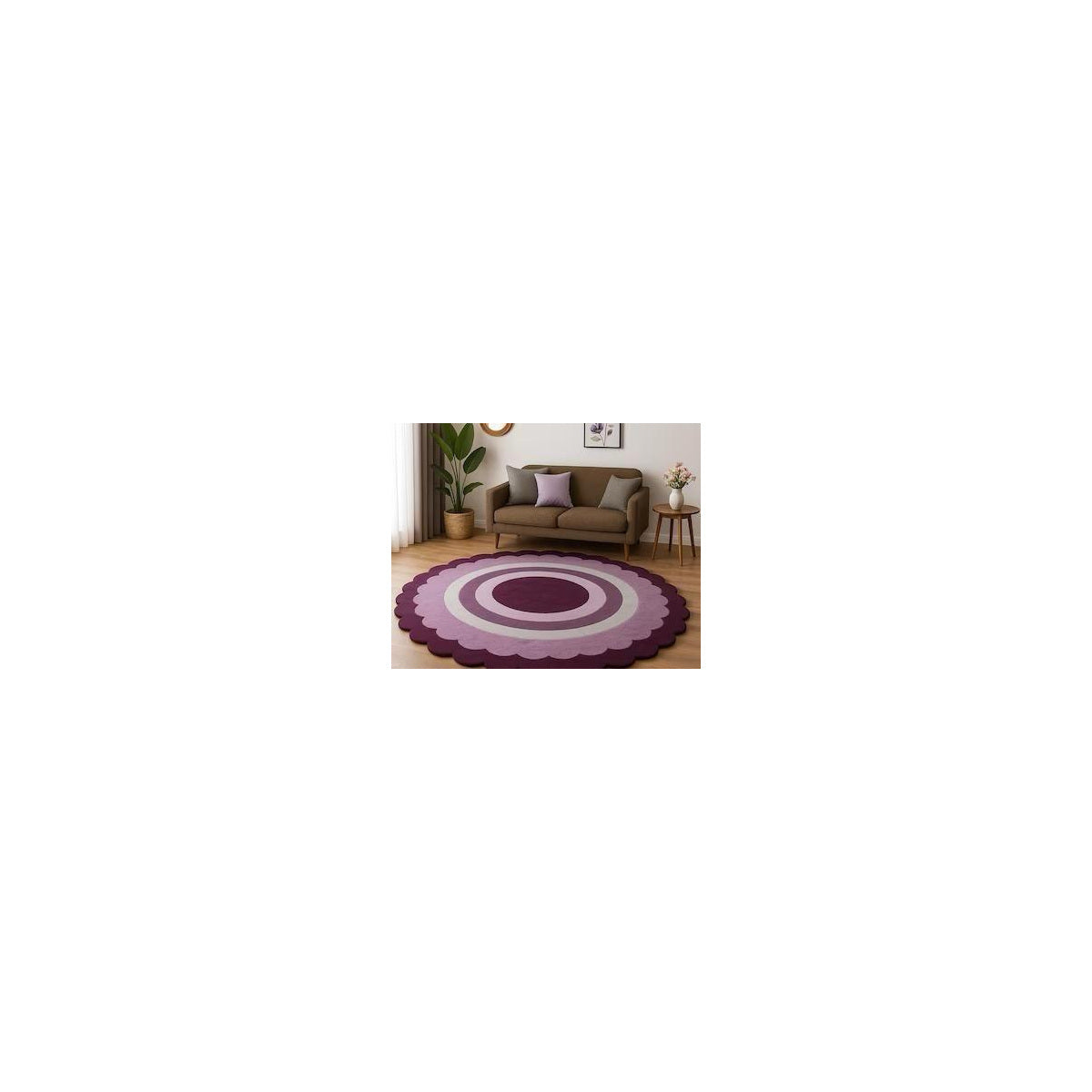 Plum Purple Scalloped Circle Round Rug
