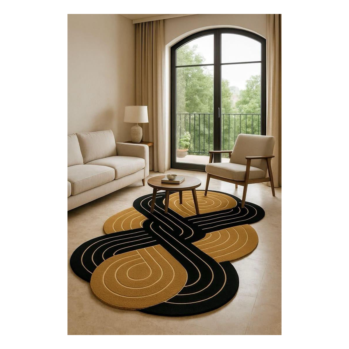 Black Mustard Spiral Sculpted Artistic Rug