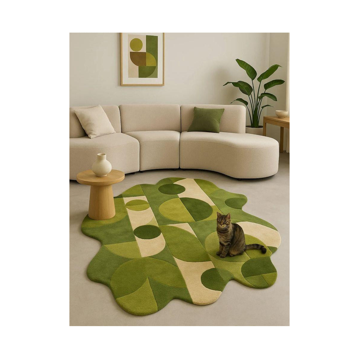 Olive Green Abstract Tropical Leaf Rug
