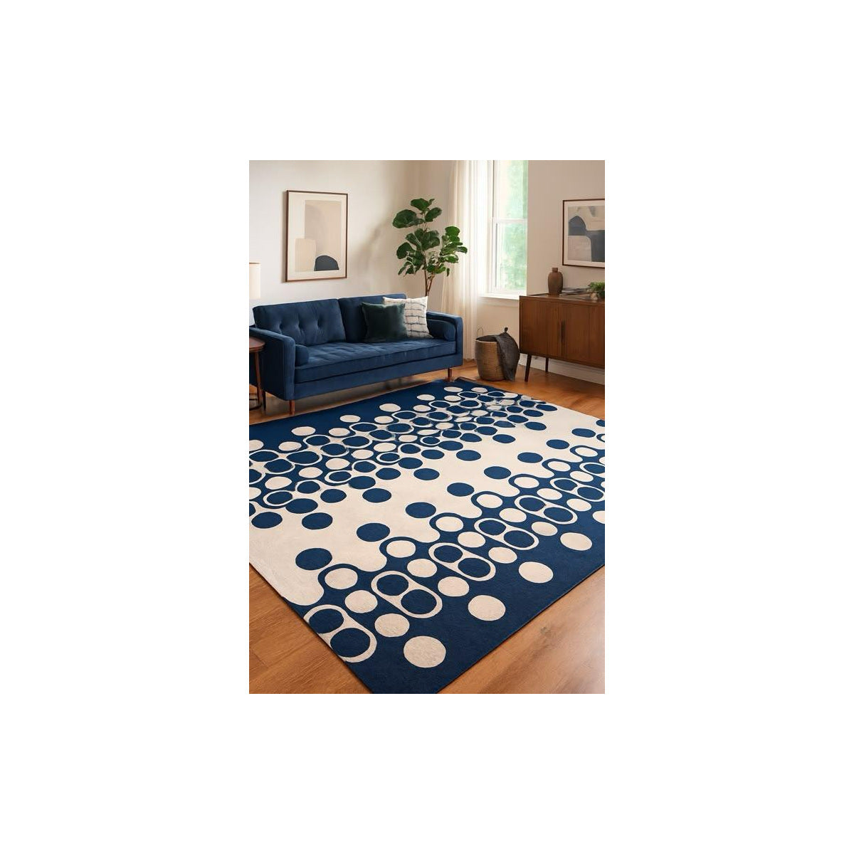 Navy Blue Dot Cascade Modern Rug
