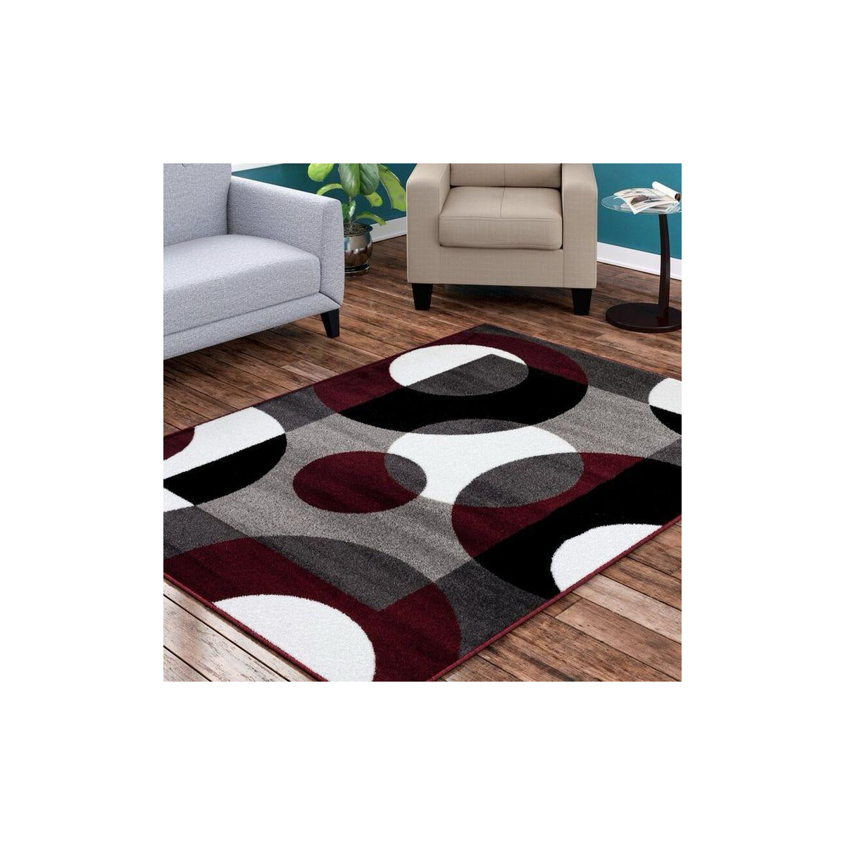 Burgundy Black Interlocking Circle Rug
