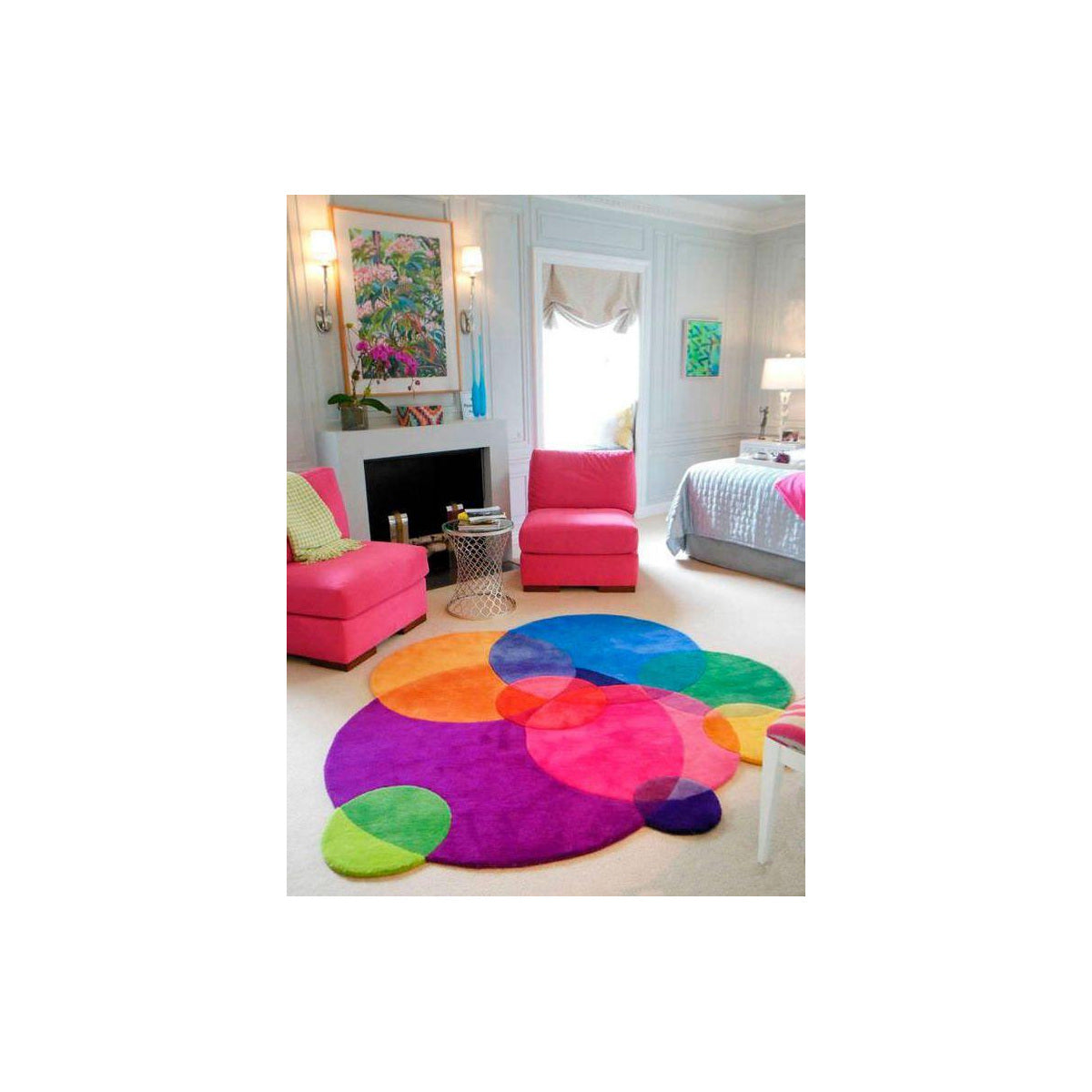 Vibrant Rainbow Overlap Circle Artistic Rug