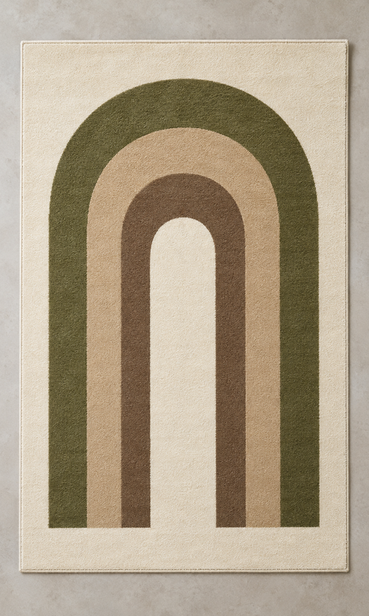 Olive Window olive green, sand & cream rectangle hand-tufted wool rug – AI-generated design visualization