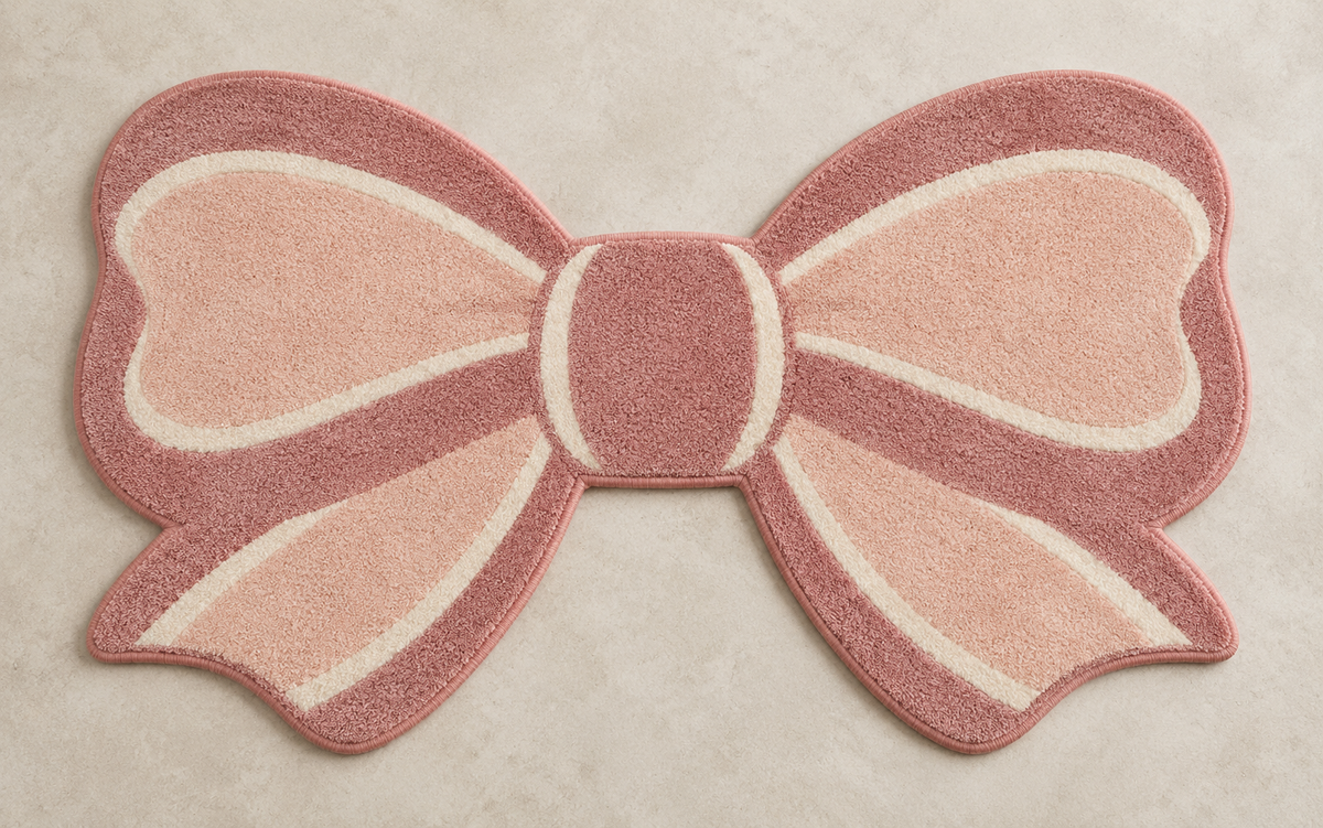 Peach Bow dusty pink, peach & cream irregular hand-tufted wool rug – AI-generated design visualization