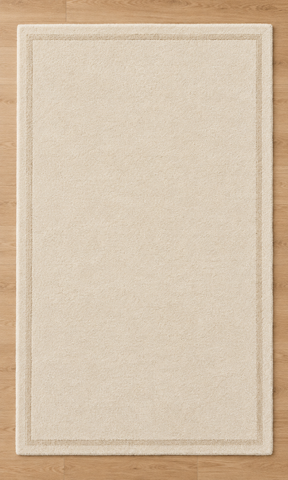 Ivory cream plain hand tufted rug with subtle single border