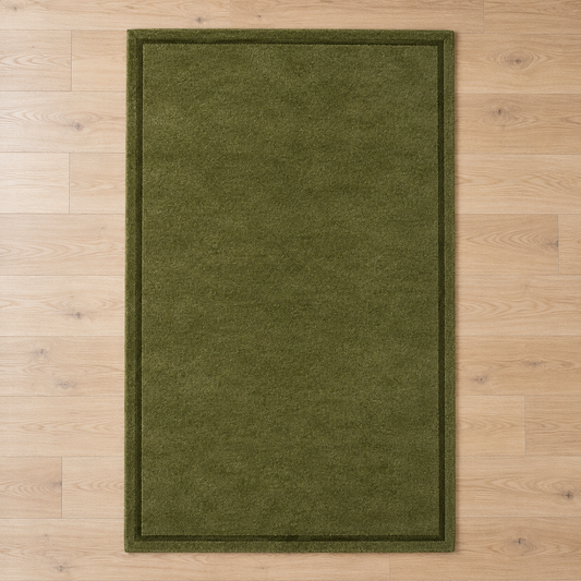 Olive Green plain hand tufted single border rug