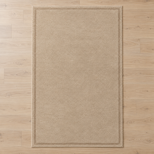 Warm Beige plain hand tufted single border rug